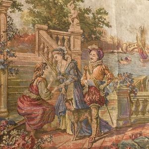 Belgium Tapestry Classic Scene Mid 20th Century Embroidery Cotton